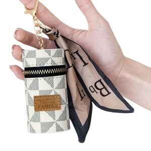 GEOMETRIC ZIPPER BAG CHARM KEY RING CYLINDER POUCH WITH TWILLY